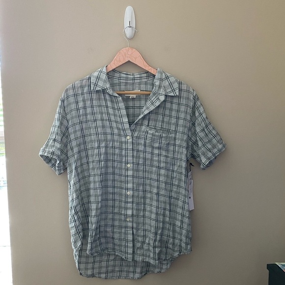 NWT Treasure & Bond Stella Green Plaid Short Sleeve Button Down Top - Picture 1 of 5